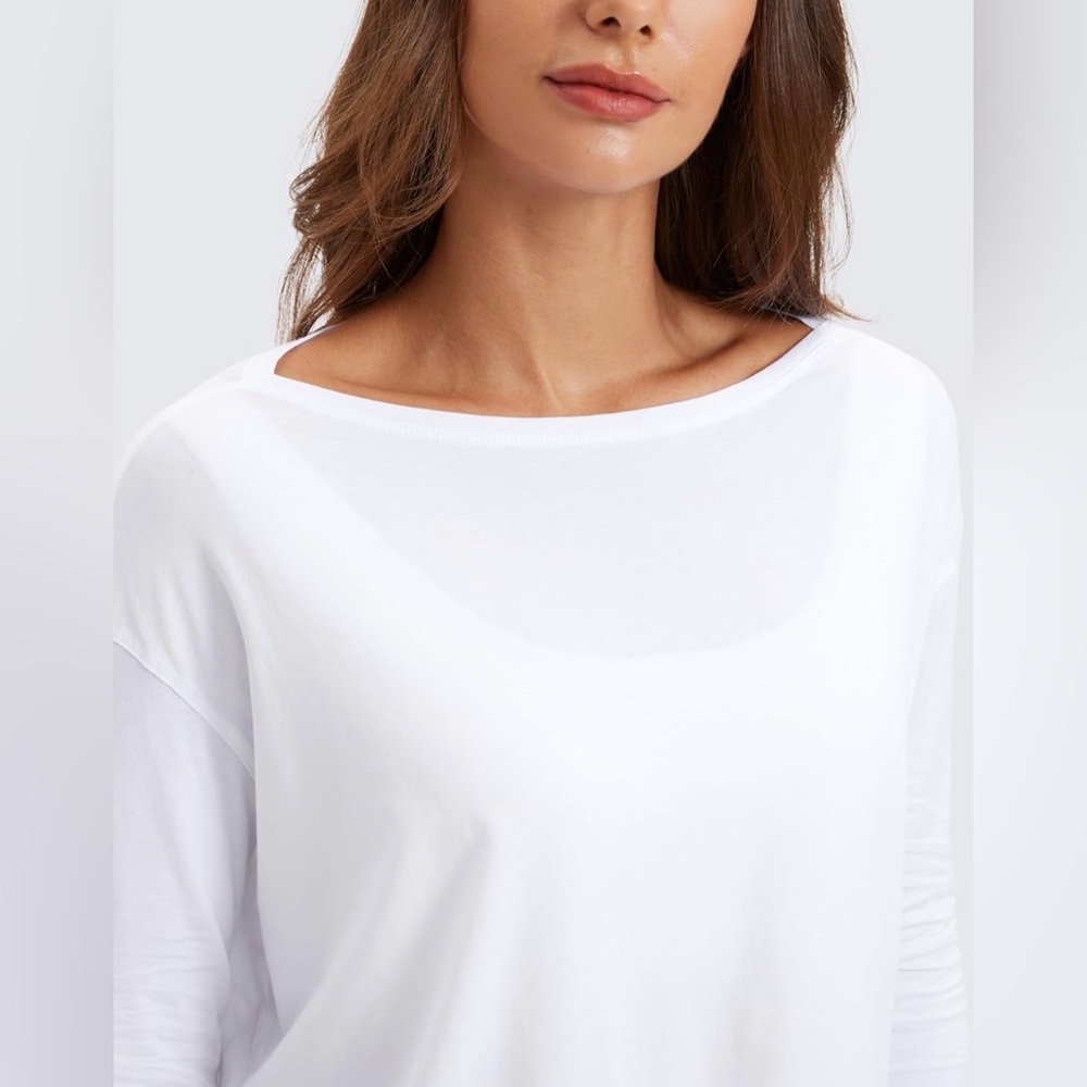 CRZ YOGA Women's Long Sleeve White Tee - Picture 2 of 7